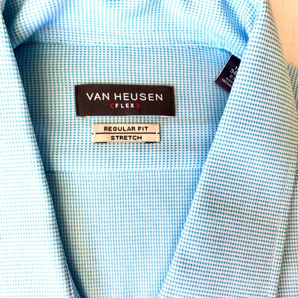 Van Heusen Men’s Flex Regular Fit Dress Shirt, Aqua, 2XL, 18 1/2- 34/35 - Picture 2 of 4